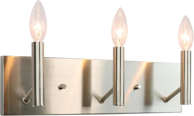 Kalium Bathroom Light Vanity Fixtures Over Mirror, 3-Lights Modern Brushed Nickel Wall Sconces, Minimalist Wall Lights for Livingroom Bedroom Entryway Hallway Staircase, E12 Base(Bulbs Not Included)