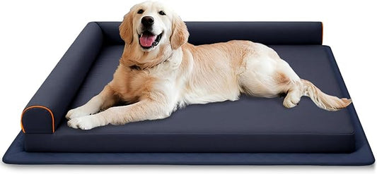 Dog Bed Large Memory Foam Orthopedic Dog Couch with Anti-Slip Mat Washable Chew Proof Pet Bed Waterproof (Blue)