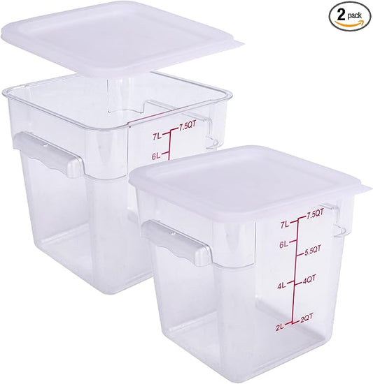 2 Pack RED Square Food Storage Container With Lid,Commercial Storage Box With Scale & Handle,Cake Making,Dough Marinating Meat,Kitchen Supplies (8 Quart)