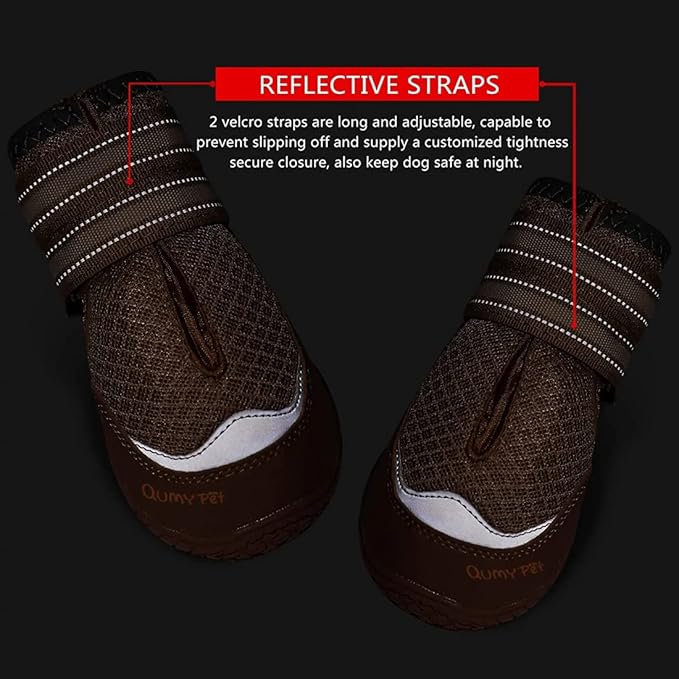 QUMY 4PCS Dog Boots for Large Dogs, Medium Dog Shoes & Paw Protectors for Hot Pavement, Summer Heat Protection, Mesh Breathable Nonslip Dog Booties for Hardfloors, Walking Running Hiking Khaki Size 8