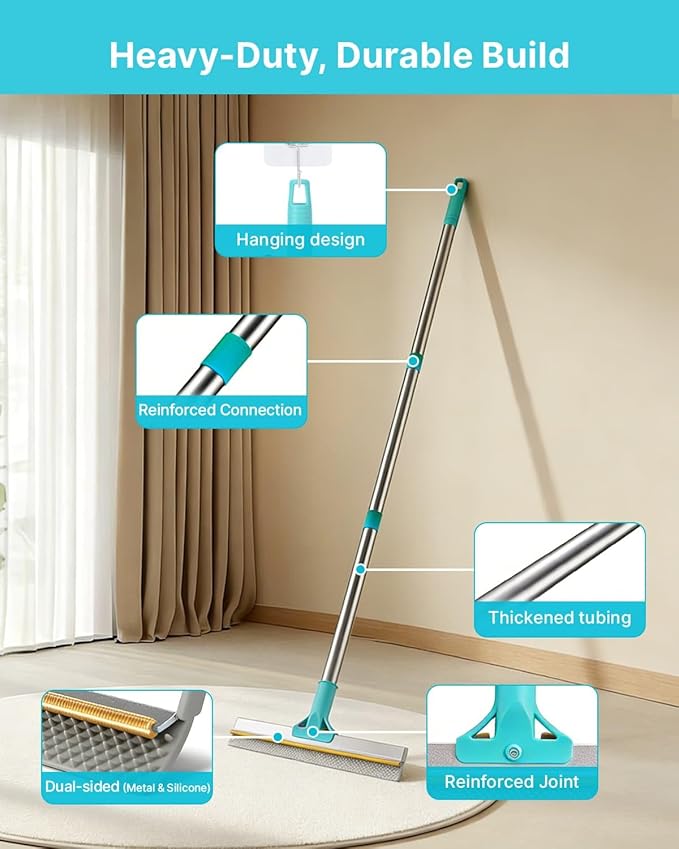 Carpet Rake for Pet Hair Removal Tool, Upgraded Reusable Carpet Scraper Broom with 54” Adjustable Long Handle, Premium Sturdy Cat & Dog Hair Remover Carpet Brush for Rugs, Mats, Couch