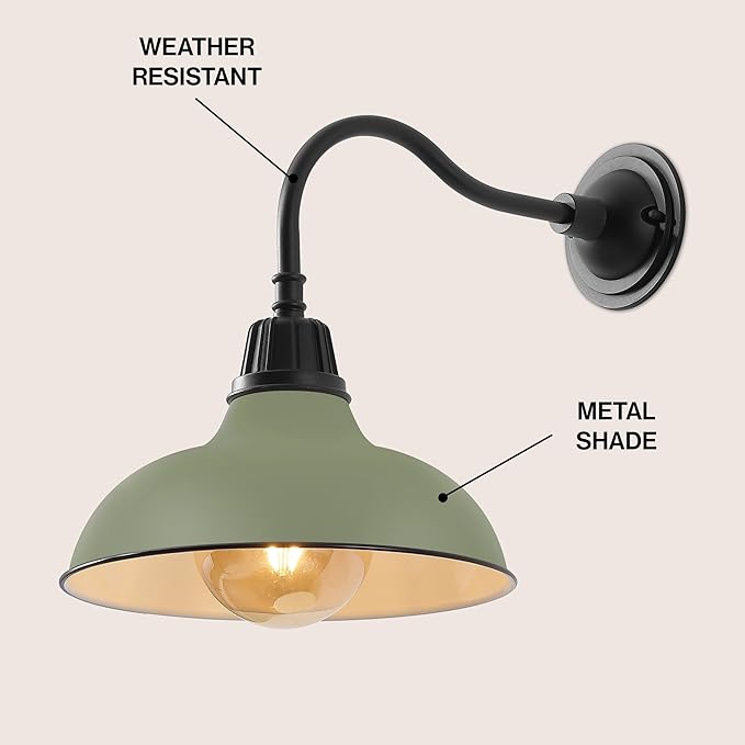 JONATHAN Y JYL7613I Aurora 12.25" 1-Light Farmhouse Industrial Indoor/Outdoor Iron LED Gooseneck Arm Outdoor Sconce for Entryway Lobby Kitchen Bathroom Bedroom Living Room Hallway, Matte Olive Green