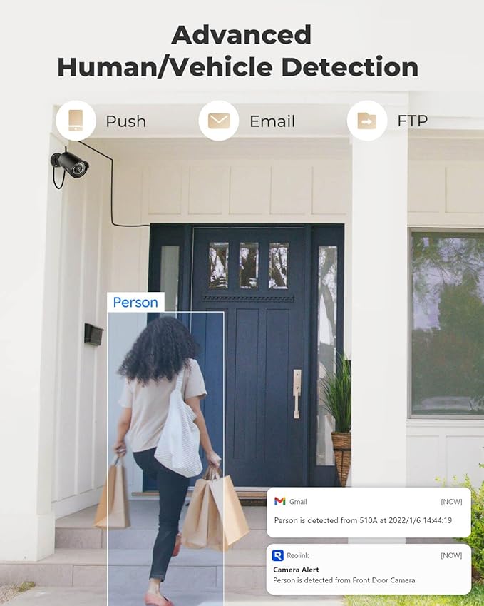 REOLINK 5MP Security PoE Camera, Surveillance Outdoor Indoor, Human/Vehicle/Pet Detection, 100ft IR Night Vision, Work with Smart Home, Support 512GB SD Card, Time-Lapse, RLC-510A(Black)