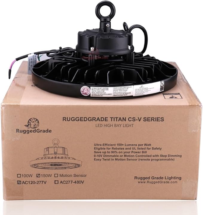 RuggedGrade 150W - Titan V CS Series LED High Bay UFO Light - 21,750 Lumens - Color Selectable on Fixture 4000K/5000K - Outdoor LED Light - DLC 5.1 Premium