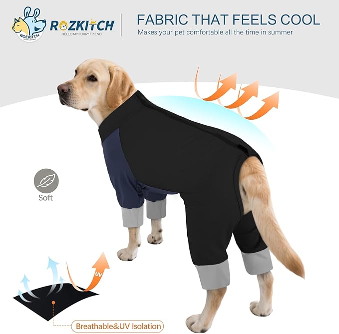 ROZKITCH Dog Sun Cooling Shirt with Long Sleeves, UV Resistant & Cooling Shirt for Hot Weather, BlueBlack, 4XL