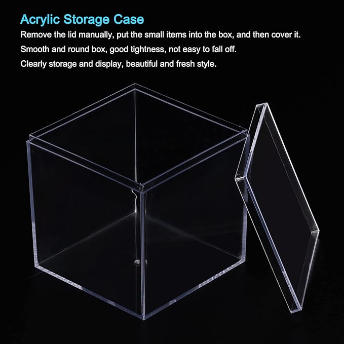 MECCANIXITY Clear Acrylic Plastic Storage Box Square Cube Display Case with Lid, 8.1x8.1x8.1cm Container Box for Small Item, Pack of 4
