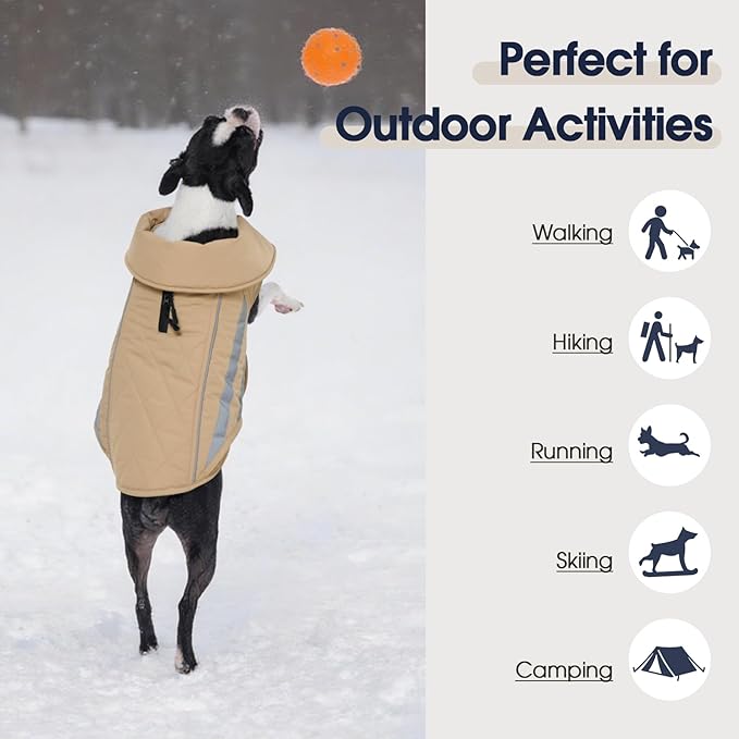 IECOii 5XL Warm Dog Jacket - Waterproof Great Dane Coats Windproof Outdoor Hunting Vests Reflective & Adjustable Cozy Jacket Vest with Fleece Lined for Giant Pets, Khaki, Sizes XXXXXL
