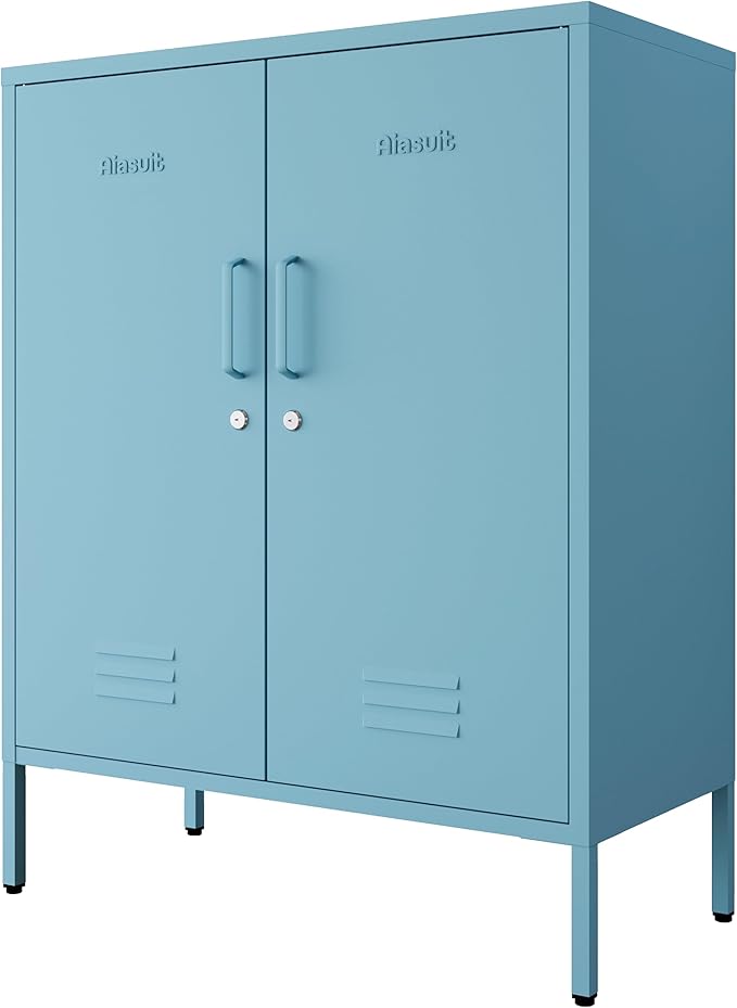 Blue Heavy Duty Metal Storage Cabinet, Multifunctional Lockable Cabinet with 3 Adjustable Shelves, Secure Industrial Organizer for Home Office School, Easy Assembly, 40" H x 31.5" W x 15" D