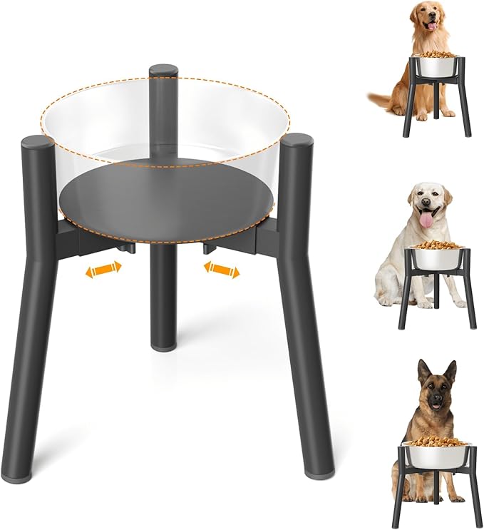 SHAINFUN Raised Dog Bowl Stand for Large Dogs with Tray, Adjustable Width 7 to 10.6", Elevated Tall Food Water Stand (Bowl Not Included)