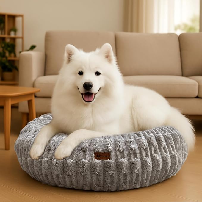 ShinHye Dog Bed for Small Dogs & Cats, Washable Calming Round Pet Bed with Non-Slip Bottom, Soft Indoor Puppy Bed(ZJ-Grey-20x20)