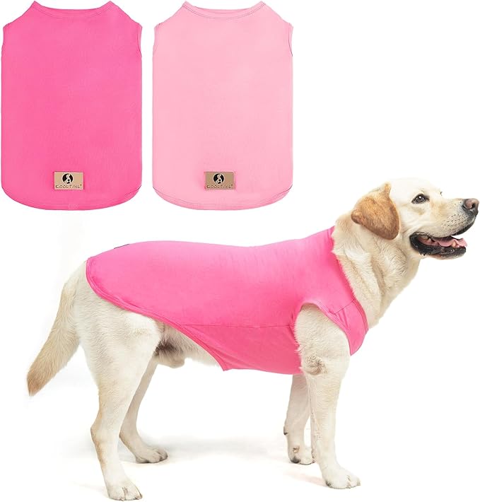 KOOLTAIL Girl Dog Clothes for Large Dogs, 2 Pack Cotton Fall/Winter Warm Dog T Shirts Coats for Outdoor, UV & Insect Protection Anti-Hair Loss & Lightweight Pet Vest Tank Tops Apparel, Pink & Rose,XL