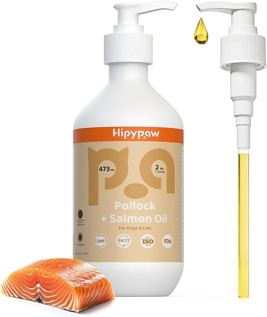 Fish Oil Omega 3 for Dogs - Salmon & Pollock Oil for Dog and Cat - Defense Liquid Supplement for Skin, Coat Brain, Hip, Joint and Heart Health - Omega Oil for Pet(16OZ)