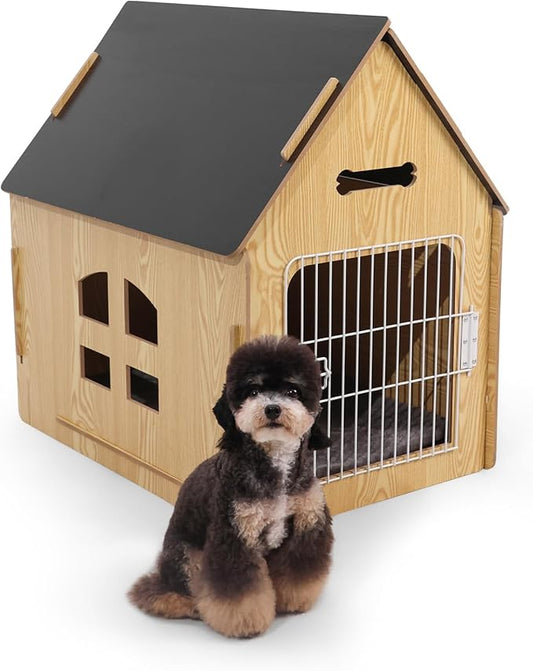Dog House Indoor for Small Dogs or Cats, Cozy Wooden Design, Small Indoor Bed House, with Air Vents and Elevated Floor Warm Dog Cave