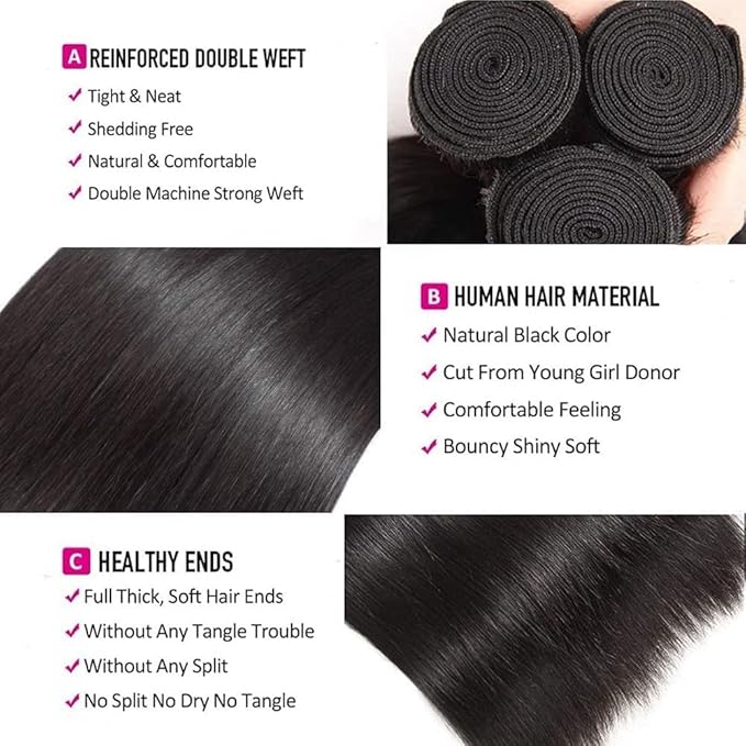 Selian Hair Straight 3 Bundles Human Hair 22 22 22 Inch Unprocessed Brazilian Virgin Hair 300g/Pack Natural Black Color Human Hair Extension for Women