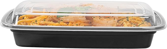 Restaurantware Plastic Food Container 50 Count 7.7 x 5.5 x 1.5 Inch 16 Oz Black Microwave-Safe Meal Prep To-Go Box With Clear Lid Plastic Storage Box For Hot And Cold Food