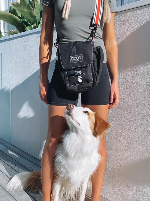 DOOG Walkie Bag - Adjustable Dog Treat Pouch Shoulder Bag with Poo Bag & Water Bottle Compartments - Comfort Fit for Everyday Use