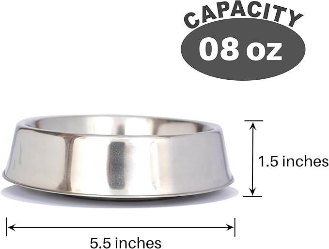 Iconic Pet Stainless Steel Non Skid Pet Bowl for Dog or Cat with Raised Rim Dishwasher Safe Pet Food and Water Bowl in Varying Sizes (8 Oz)
