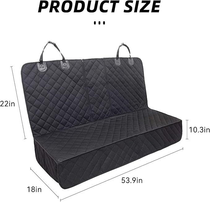 Dog Car Seat Cover for Back Seat, Nonslip Waterproof Bench Seat Pad, Durable Pet Backseat Protector Compatible for Armrest & Seat Belt, Universal for Most Cars (Black)