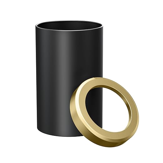 Gatco Small Bathroom Trash Can with Lid, Round 3 Gallon Stainless Steel Wastebasket, Under Sink, Matte Black and Brushed Brass, for Bathroom, Bedroom, Office (1930)