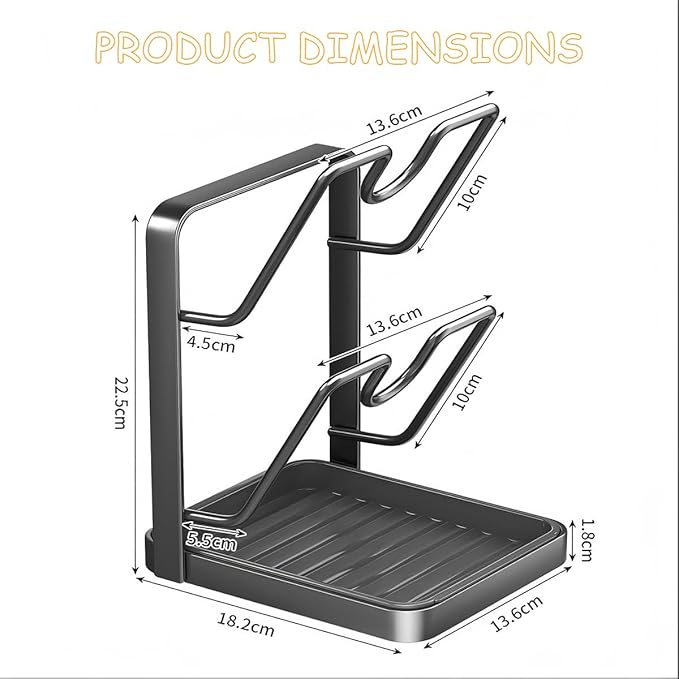 2Pack Pot Lid Storage Rack – A kitchen Countertop Storage Rack For Storing Cookware Lids, Featuring A Drip Tray, 304 Stainless Steel Multi-Functional Kitchen Storage Rack(Grey, Double-Layer)