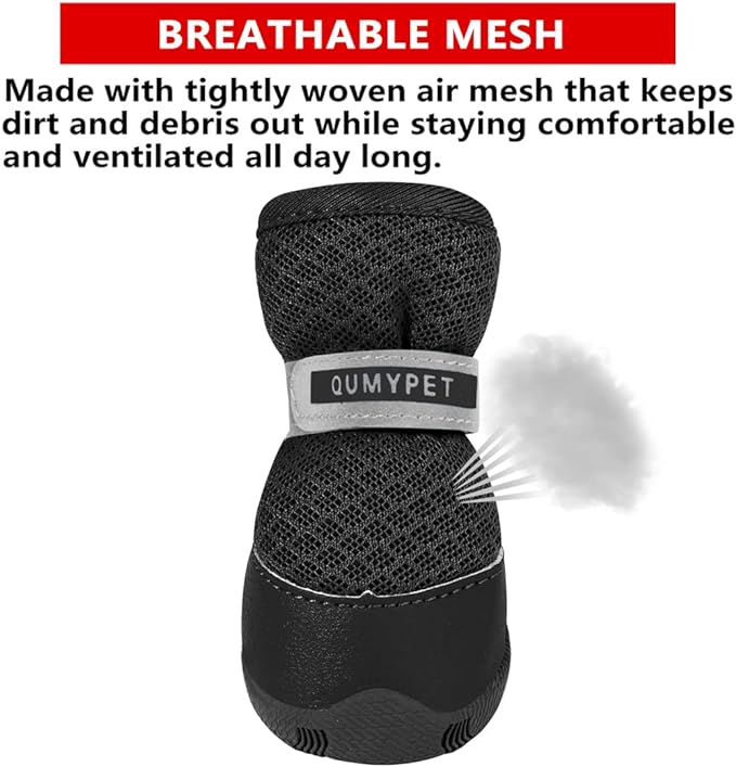 QUMY 4PCS Dog Shoes for Small Dogs, Hot Pavement Summer Puppy Dog Boots & Paw Protectors with Soft Anti-Slip Rubber Sole, Mesh Breathable Dog Booties for Hardfloors, Walking Running Black Size 5