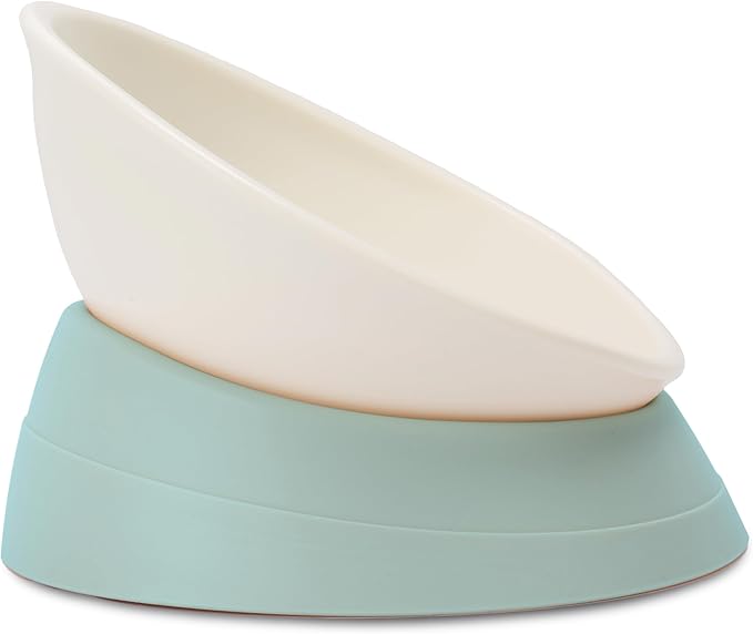 French Bulldog Food Bowl- Slanted Tilted Pug Food Water Bowl,Cat Bowl- Feeder for Frenchie/Shih Tzu/Flat Faced Small Dogs/Puppies/Cats (Green, 4 Cup)