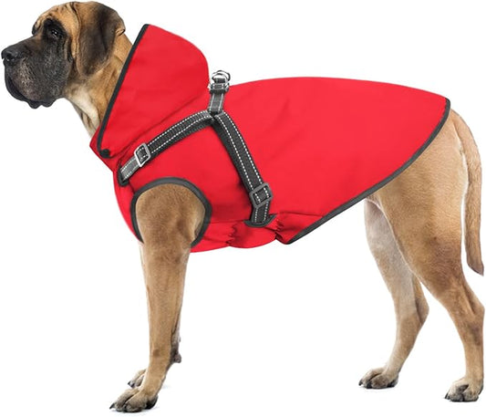 Mosucoirl Dog Raincoat Waterproof Dog Hoodie Reflective Dog Raincoat Hooded Adjustable Rain Jacket for Small Medium Large Dogs Puppies (Red, L)