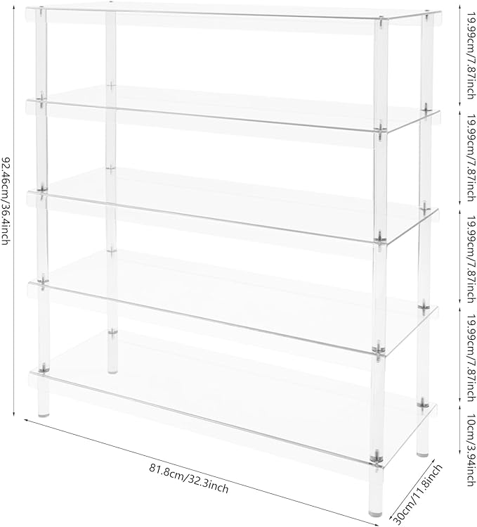 5-Tier Acrylic Shoe Rack in Clear Pink, 22 lbs per Shelf, 5mm Thick Modern Shoe Organizer for Entryway, Living Room, Closet Storage (Clear)