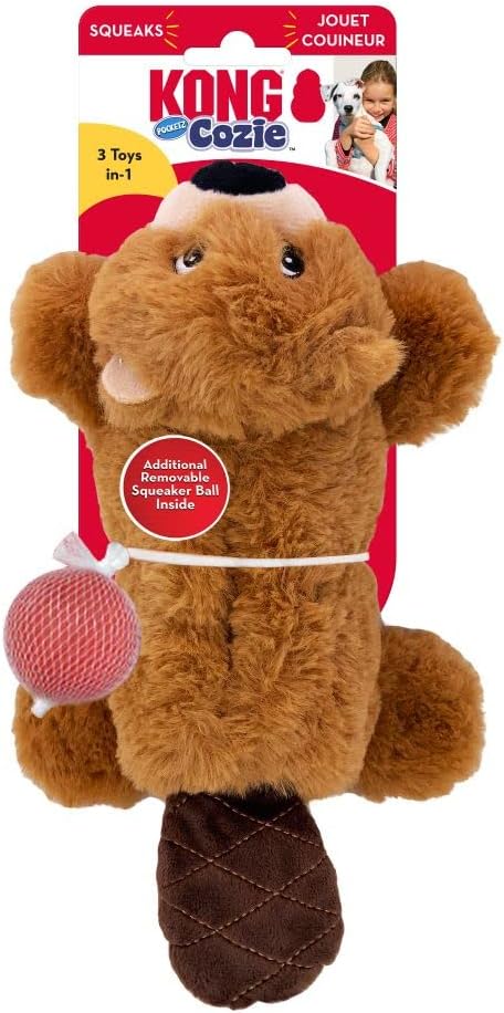 KONG Cozie Pocketz Beaver Puzzle Interactive Dog Toy (Medium)
