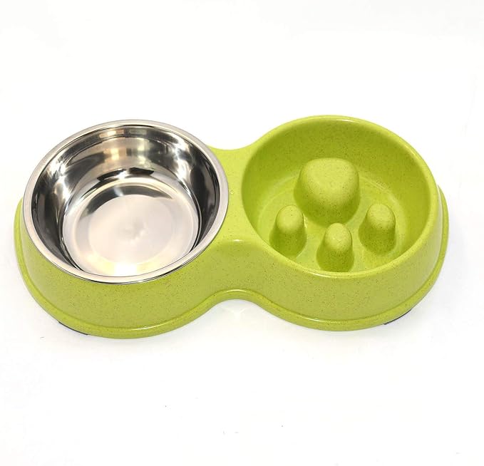 Dog Slow Eating & Drinking Bowl,Stainless Steel Interactive Slow Feed Dog Bowl for French Bulldog,Slow Down Eating Eco-Friendly pet Bowl for Frenchie (Green)
