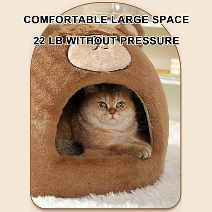 Cat Beds for Indoor Cats - Cute Cat Bed Cat Cave Bed ，Soft Calming Pet Bed with Removable Washable Cushioned Pillow，Cat Hideaway for Kitten&Puppy,Small Dog (Bear，M)