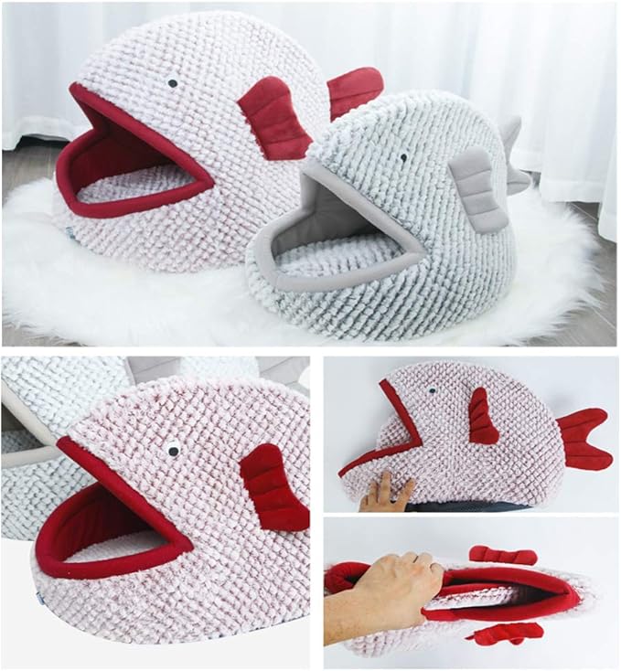 La La Pet® Plush Cat Bed Cave Calming Washable Pet House Bed Selfwarming Pet Bed Foldable Cat Sleep Tent Dog Nest Soft Puppy House Bed for Cats and Small Dogs(Gray,S)