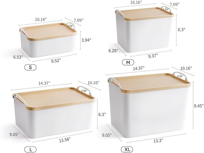 8 Packs Plastic Storage Bins with Lids Storage Organizing Containers Decorative Storage Boxes with Lids for Shelves Closet Desktop Playroom Classroom Office Drawers,White