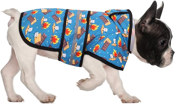 HDE Dog Raincoat Jacket Reflective Adjustable Hooded Pet Poncho Rain Coat with Leash Hole for Small to X-Large Dogs Happy Camper - S