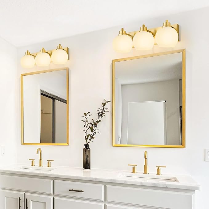 Tuscarora Bathroom Light Fixtures Gold Vanity Light 3 Light Wall Sconces Lighting Brushed Brass Bathroom Lights Bath Wall Lights Wall Lamp for Mirror Kitchen (Brushed Gold & Milk Glass)