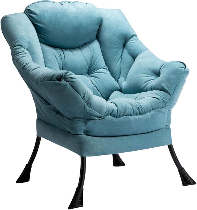 HollyHOME Lazy Chair with Armrest and Side Pocket, Comfy Accent Lounge Chair,Leisure Sofa Armchair for Living Room, Bedroom, Dorm, or Small Spaces, Oversized Reading Sofa Chair, Textured Blue
