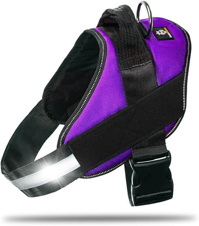 Non Pull Dog Harness with Patch Panels and Handle, Adjustable, Reflective, No Choke, Heavy Duty Easy On Service Dog Vest Harnesses for Medium Large Small Sized Dogs - Purple, L