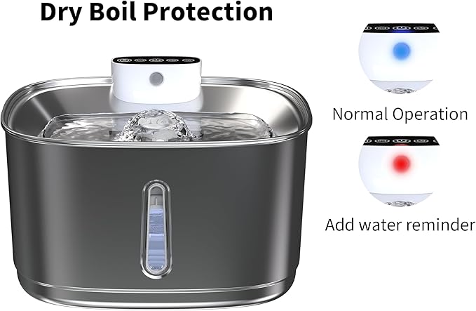 Cat Water Fountain Stainless Steel- 108oz/3.2L Pet Water Fountain Cordless with Motion Sensor, 4 Replacement Filters, Ultra-Quiet Auto Dog Water Dispenser Battery Powered (Stainless Steel)