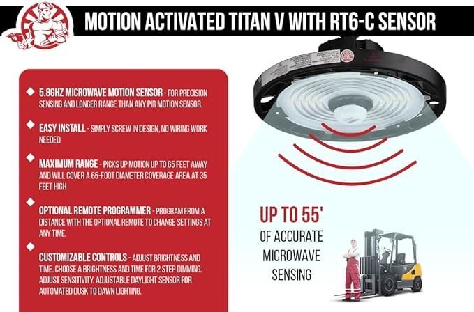 RuggedGrade 240W - Titan V Series LED High Bay UFO Light with Motion Sensor - 35,300 Lumens - High Voltage 277-480V - 5000K Bright White - Outdoor LED Light - DLC 5.1 Premium