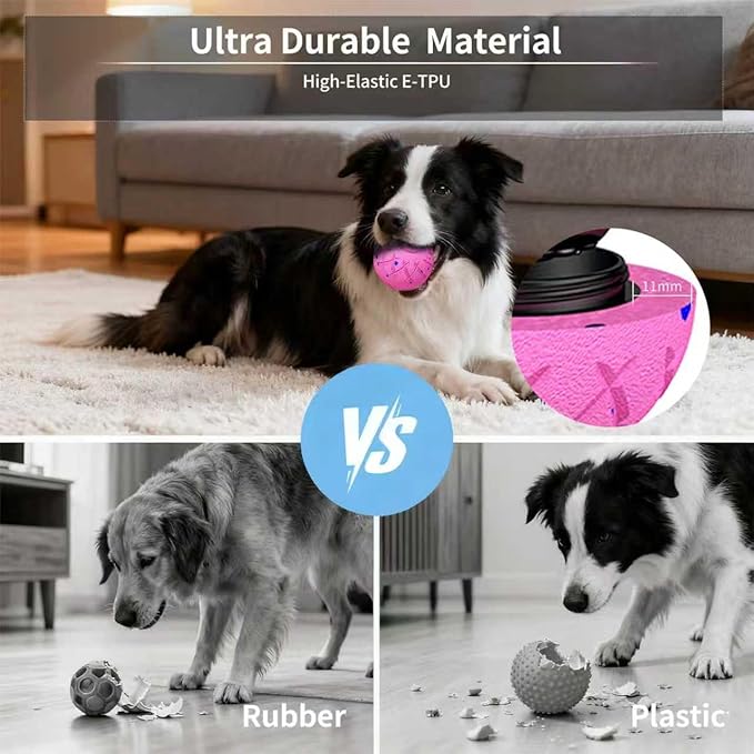 Interactive Dog Toys Dog Ball, Durable Motion Pet Toys for/Small/Medium/Large Dogs, Birthday Gifts, Automatic Moving, Bouncing and Rotating, E-TPU Material, IP54 Waterproof (Pink)