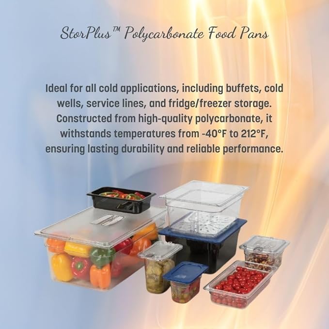 Carlisle FoodService Products Storplus 1/6-Size Plastic Food Pan, Food Storage Container, for Catering, Buffets, Restaurants, Polycarbonate, 1/6 Size, 6 Inches Deep, Black, (Pack of 6)
