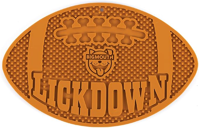 BigMouth Football Silicone Lick Mat for Dogs and Cats, Slow Feeder Enrichment Pad, Dishwasher Safe Anxiety Relief Toy