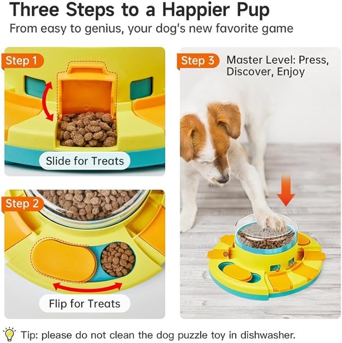 2-Level Puzzle Slow Feeder for Dogs: IQ Training & Entertainment Treat Toy, 4.2 Inch Height, Suitable for All Breeds
