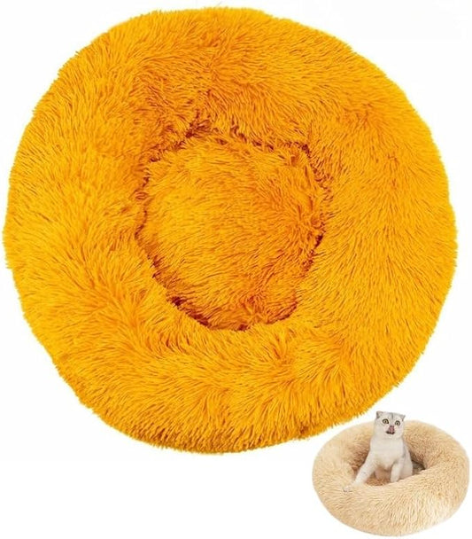 Anxiety Relief Dog Bed - Mr Fluffy Friend Anti-Anxiety Original Calming Plush Pet Bed for Chewing, Crate Training & Thunderstorm Stress (Yellow,XS-40CM)