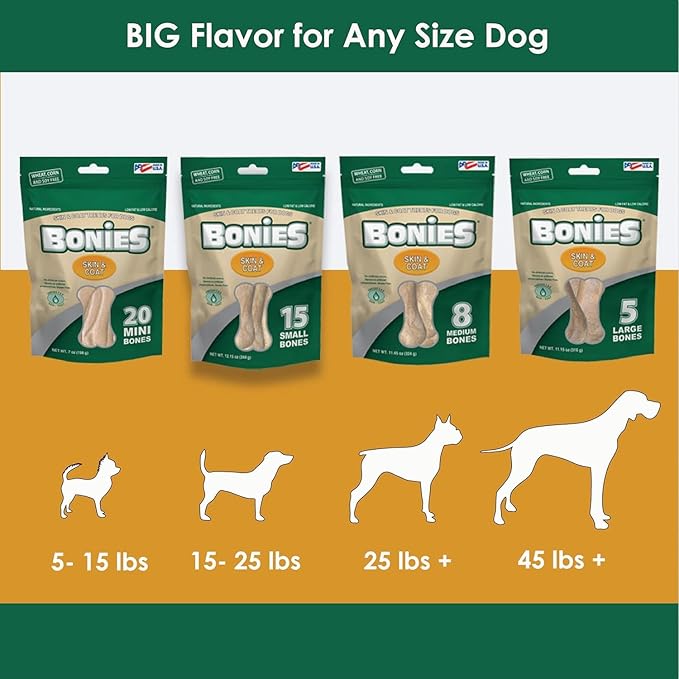 Bonies Natural Skin & Coat Formula Small-Sized Single Bone - Promote Silky Coat & Healthy Skin, Healthy Teeth & Fresh Breath, Low Calories - Chicken Flavor, Small Dog, 1 Bone