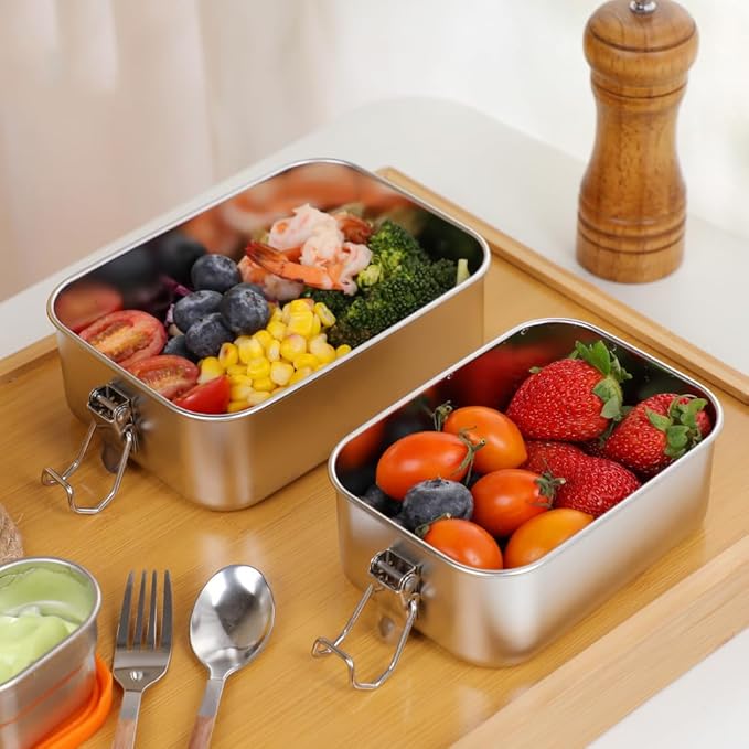 3-Pack 1200ml (40.6 oz) Stainless Steel Bento Lunch Box Containers with Lids - Waterproof Metal Food Storage - Snack Prep Trays and Tiffin Carriers