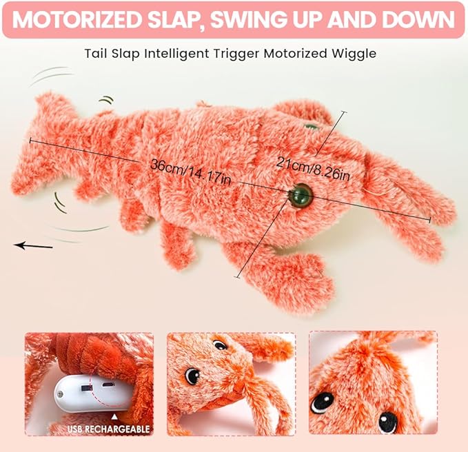 Interactive Dog Toy, 2025 Upgrade Plush Lobster Puppy Toys for Small Dogs Calming, Floppy Funny Jumping Moving Sturdy Pet Toys for Chewing Teething (Orange)