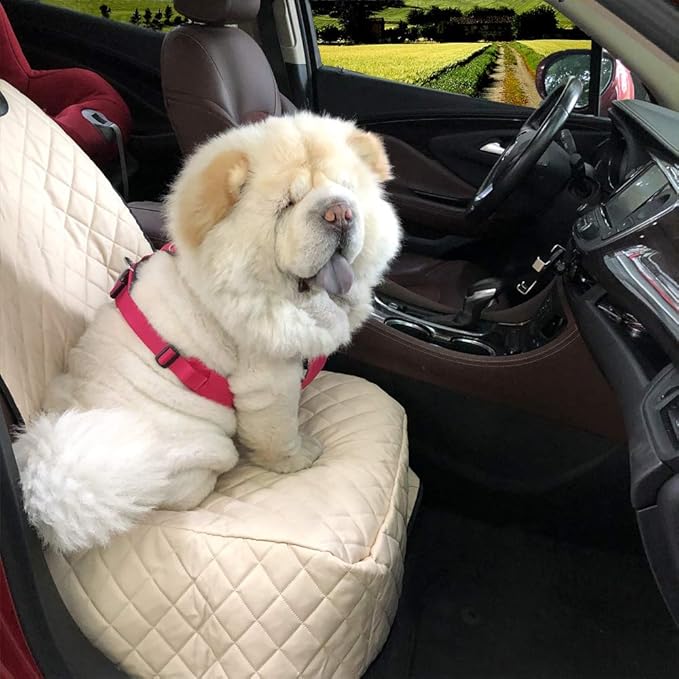 Dog Car Seat Covers 100% Waterproof Car Seat Protector for Pets Front Seat Scratch Proof Non-Slip Durable for Cars,Trucks & SUVs (Cream)