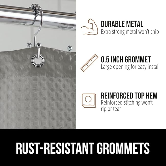 GORILLA GRIP Waffle Shower Curtain and Area Rug Set, Waffle Shower Curtain Size 72x72, Washable, Contour Set Includes 30x20 Bath Rug and Toilet Mat, Microfiber Quick Dry, Both in Gray, 2 Item Bundle