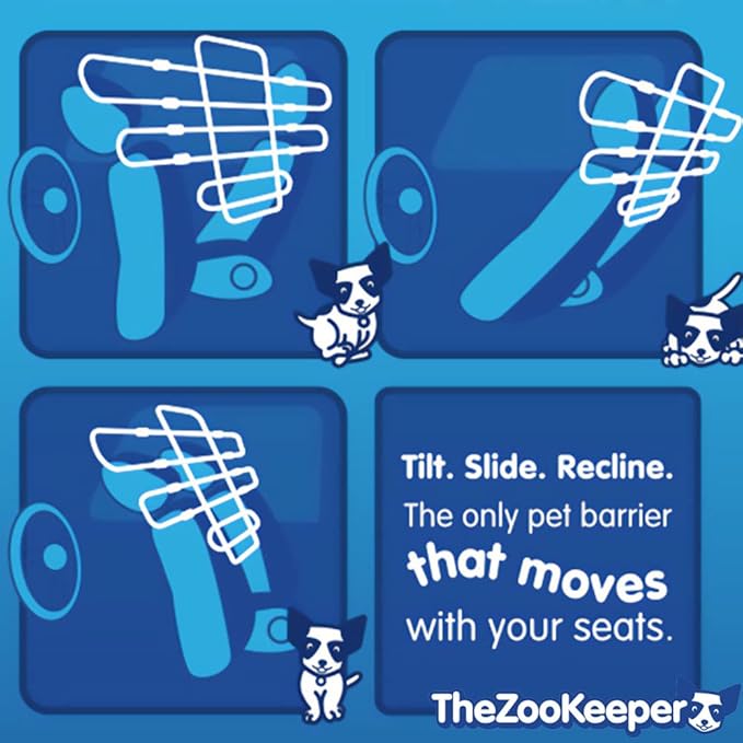 The Original Zookeeper Vehicle Pet Barrier: Adjustable Universal for Cars, Trucks, SUVs - Moves with Your Vehicle Seats. Tilt. Slide. Recline. Easy Install - Strong Metal Tubing Gate Divider
